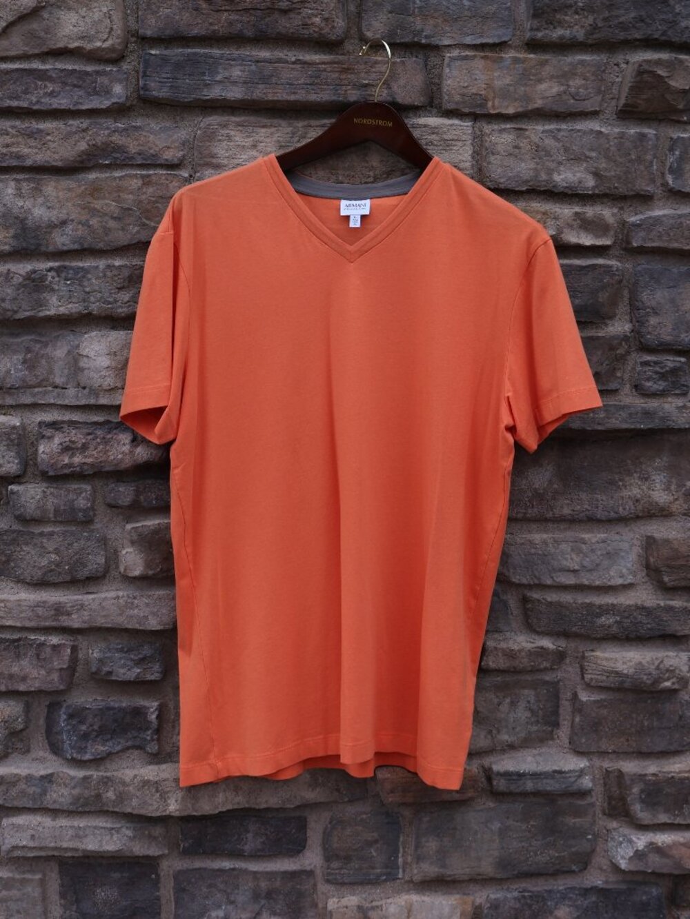 Armani Collezioni Men’s XL Orange Stretch Cotton V-Neck T-Shirt